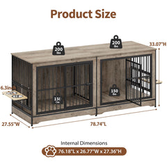 Rovibek 78 wooden TV stand dog crate side view highlighting space-saving design