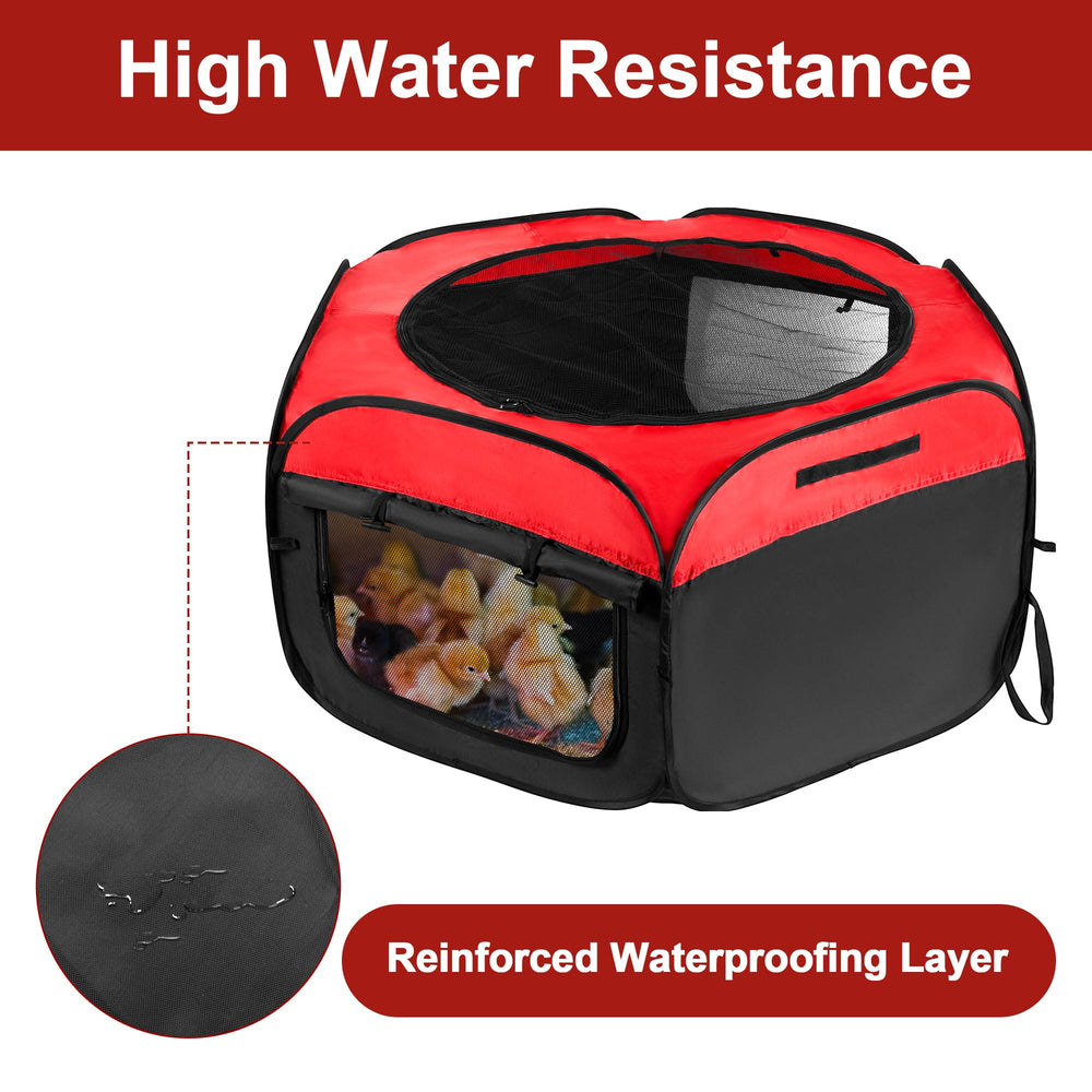 Outdoor-friendly RO VOCLO brooder box with included stakes for stability.