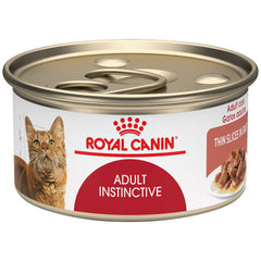 Royal Canin adult instinctive slices in gravy cat food bowl for indoor cats.
