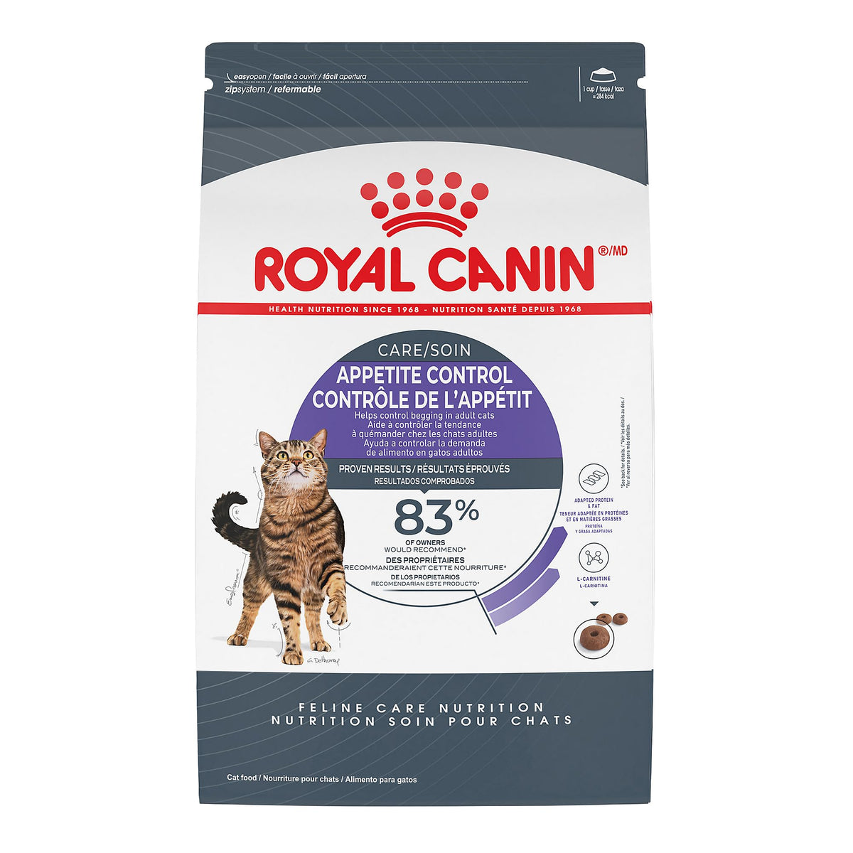 Royal Canin Appetite Control dry cat food in a bowl supports portion control