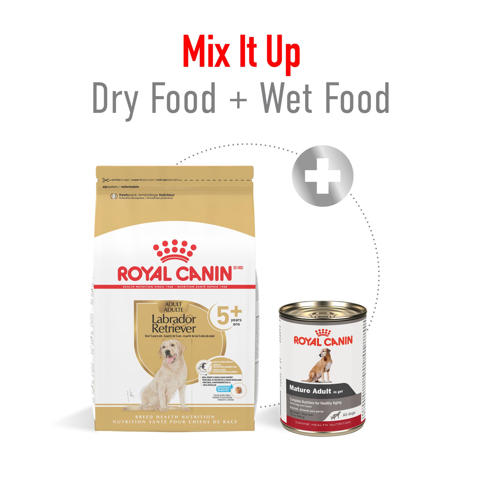 Royal Canin Labrador 5+ kibble size supports older dogs during meals.