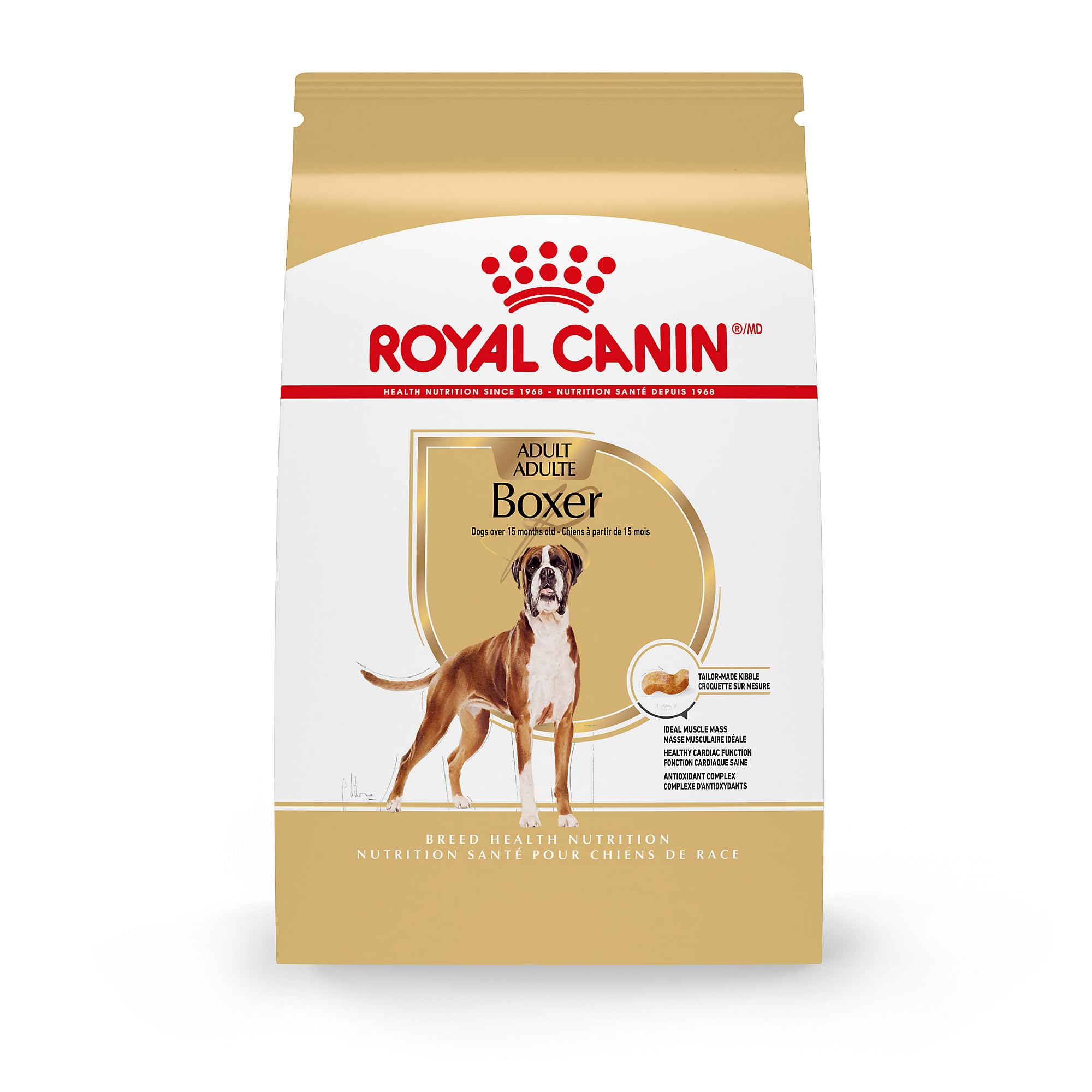 Royal Canin Boxer Adult dry dog food bag, breed-specific nutrition for Boxers.