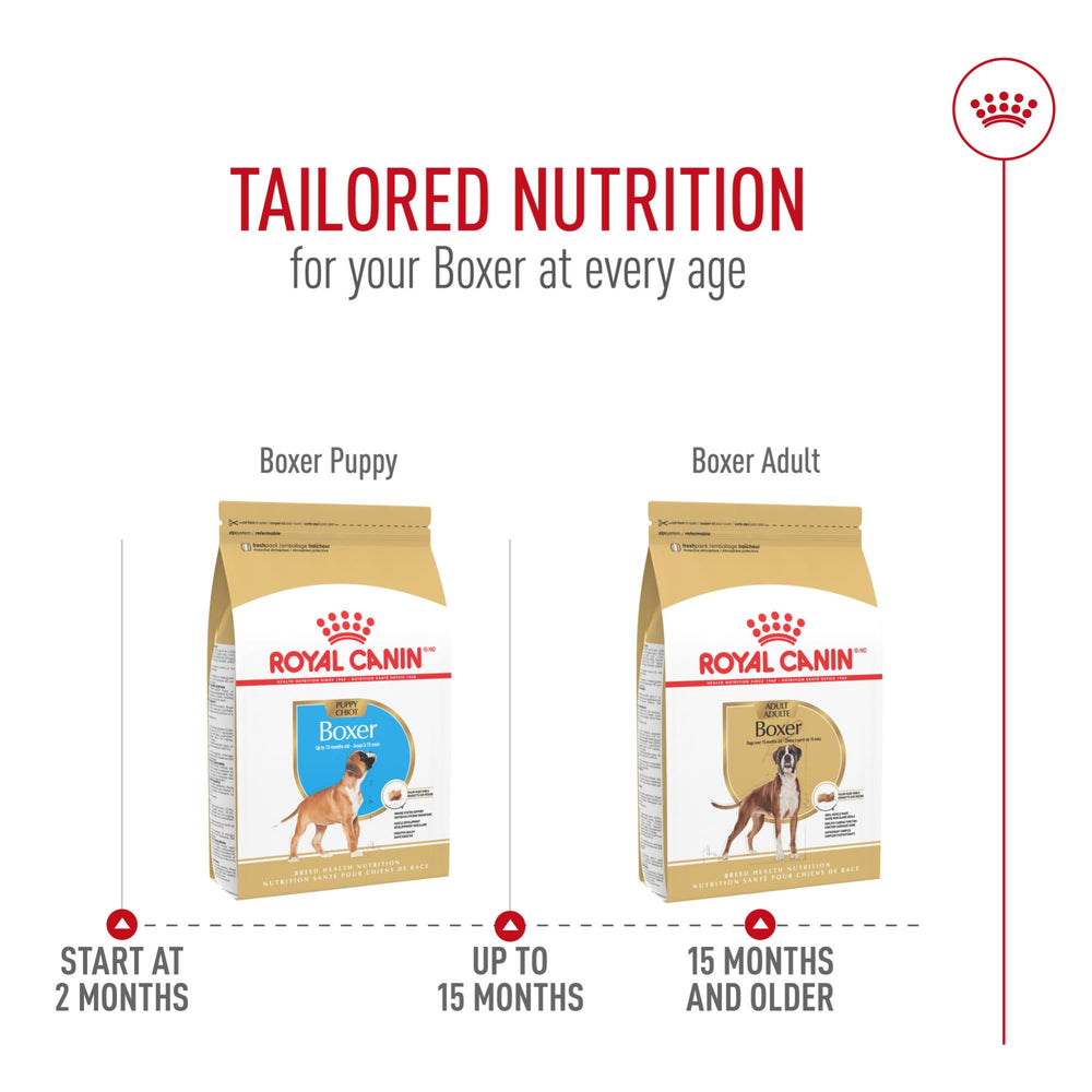 Royal Canin Boxer packaging side view on display.