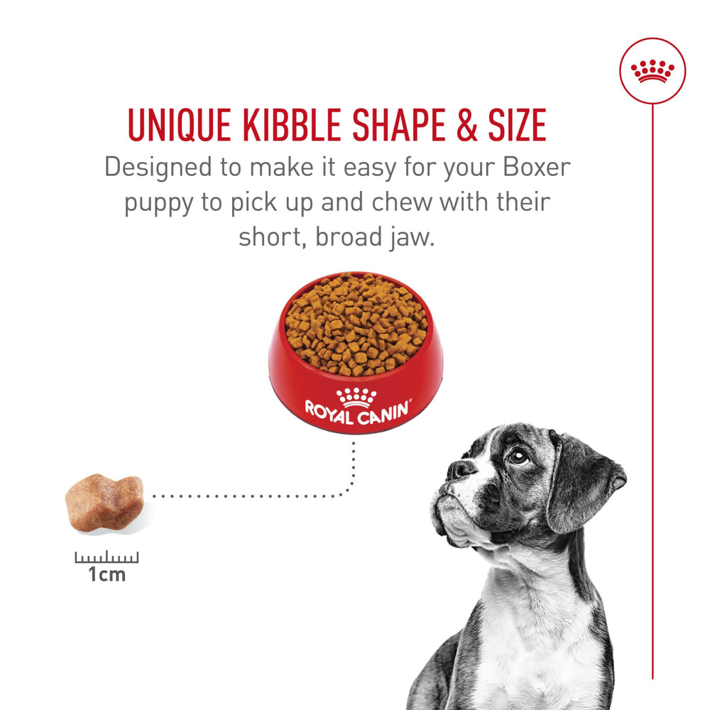 Royal Canin Boxer Puppy prebiotics and high-quality proteins aid digestion.