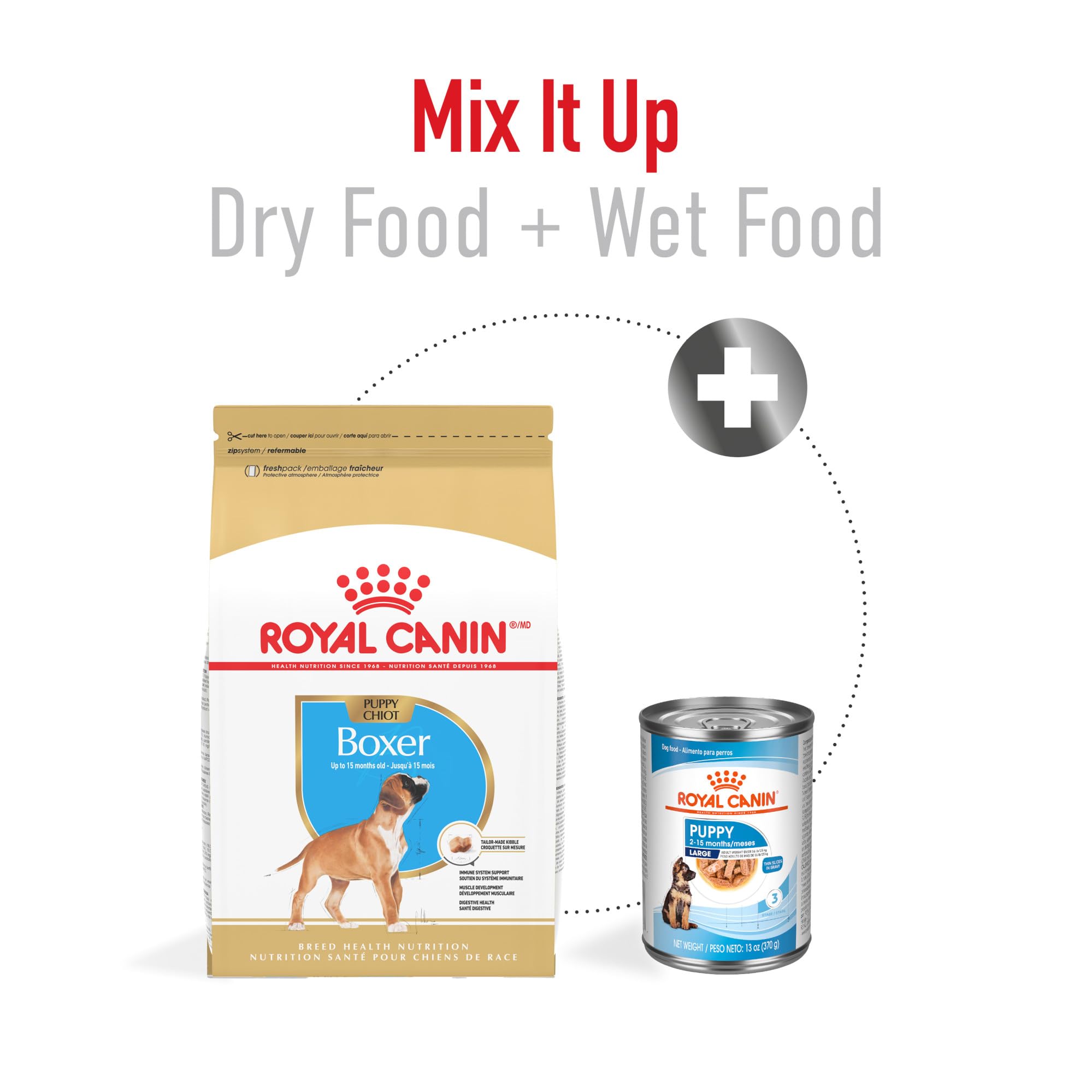 Royal Canin Boxer Puppy short-muzzle friendly kibble for easier feeding.