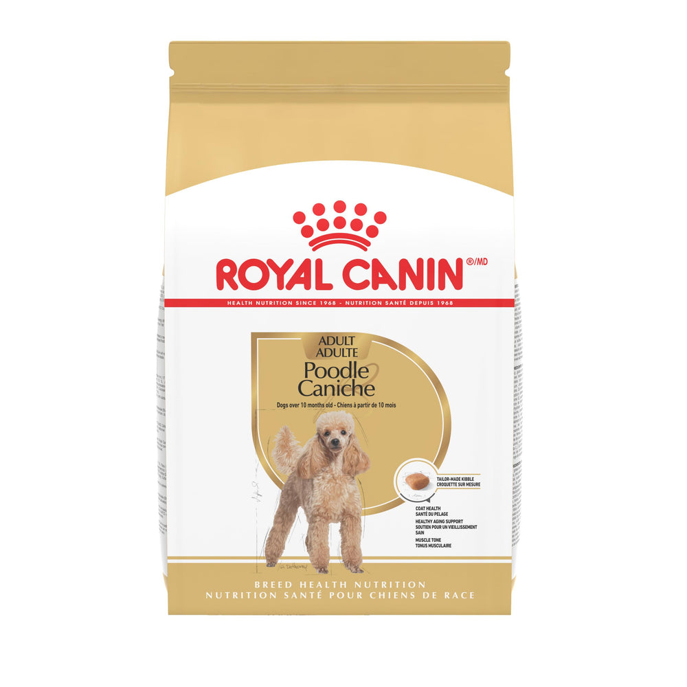 Royal Canin Breed Health Poodle Adult dry food bag showing balanced nutrition.