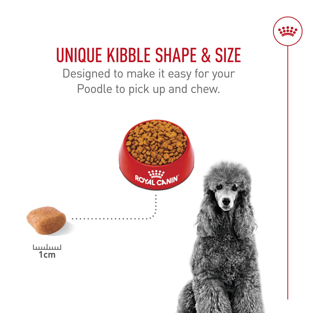 Royal Canin Poodle formula emphasizes skin and coat support with EPA/DHA.