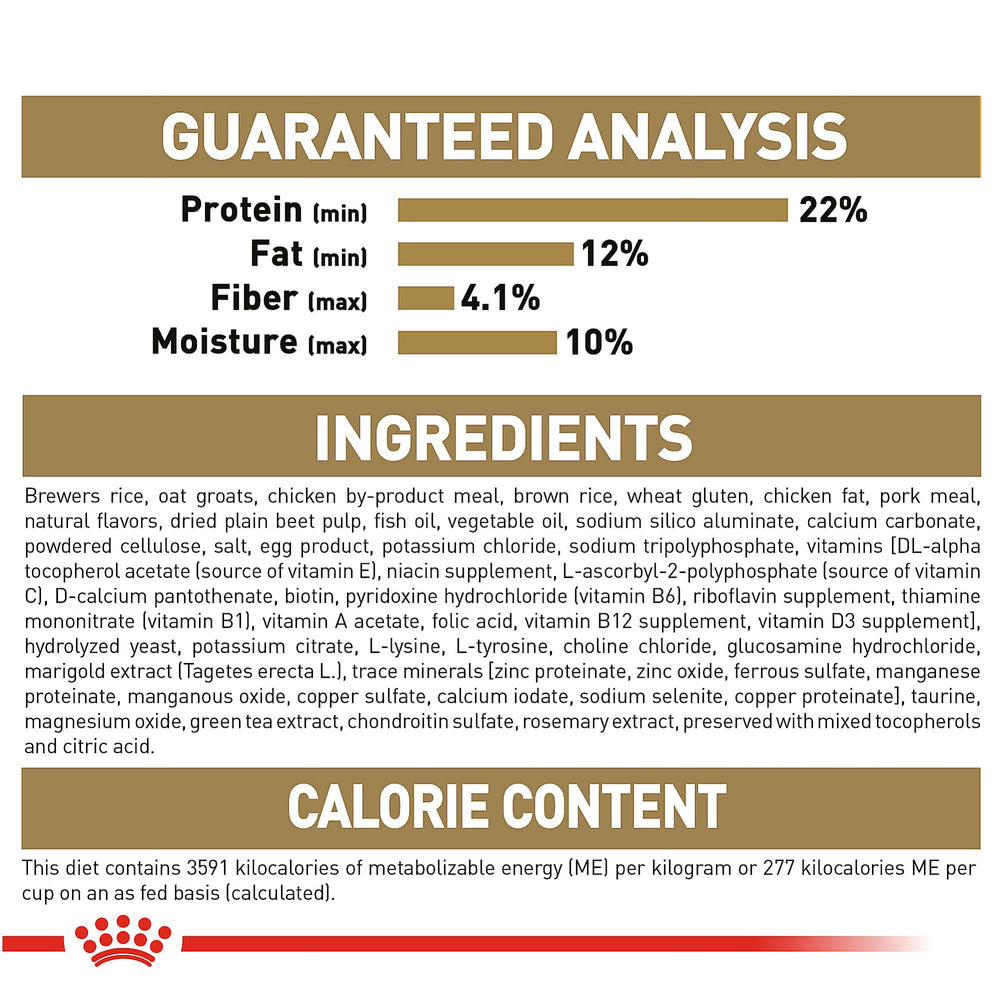 Royal Canin Bulldog Adult packaging display communicates balanced weight management