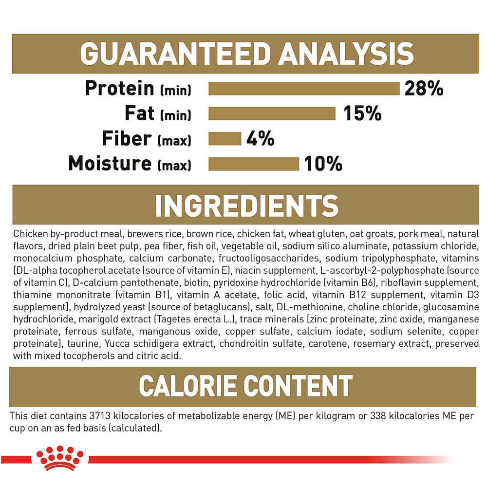 Royal Canin Bulldog Puppy bag close-up showing antioxidants like vitamin E