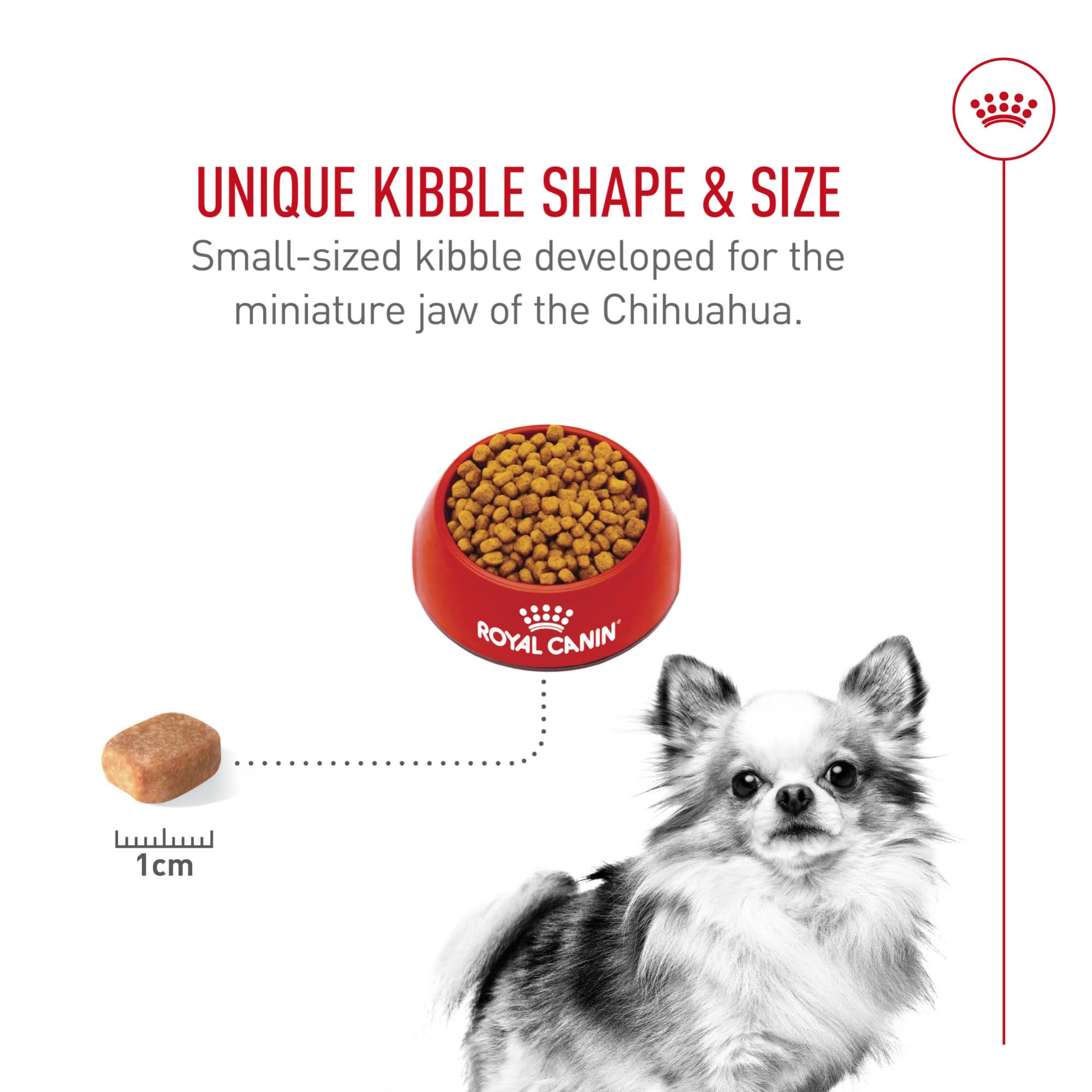 Back of Royal Canin Chihuahua bag displaying feeding guidelines and nutrition notes