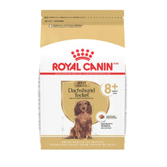 Royal Canin Dachshund 8+ senior dry dog food bag supporting aging joints.