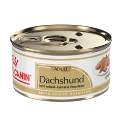 Royal Canin Dachshund Loaf in Sauce shown in a bowl, inviting texture and palatability.