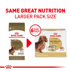Royal Canin Dachshund loaf in sauce can side shows convenient wet food format