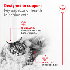 Royal Canin EPA/DHA and chondroitin support joint health for seniors.