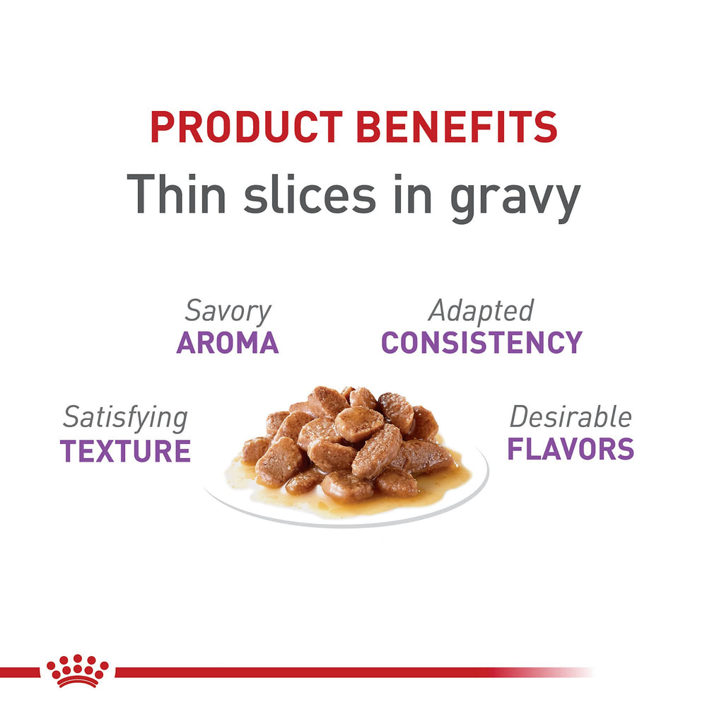 Royal Canin Feline Care Appetite Control thin slices in gravy emphasizing easy digestion