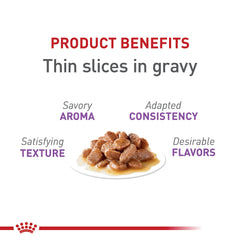 Royal Canin Feline Care Appetite Control thin slices in gravy emphasizing easy digestion