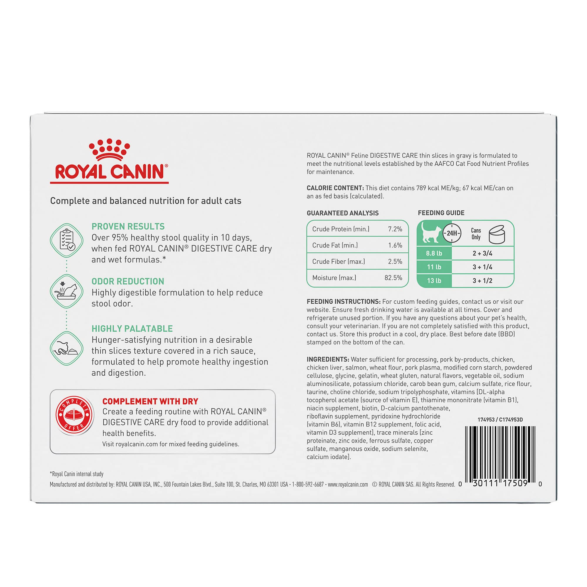 Royal Canin Digestive Care wet cat food highlights highly digestible proteins for absorption