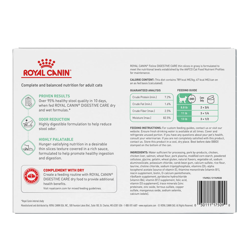 Royal Canin Digestive Care wet cat food highlights highly digestible proteins for absorption