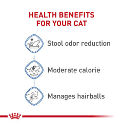 Royal Canin fiber blend supports hairball management in indoor cats.