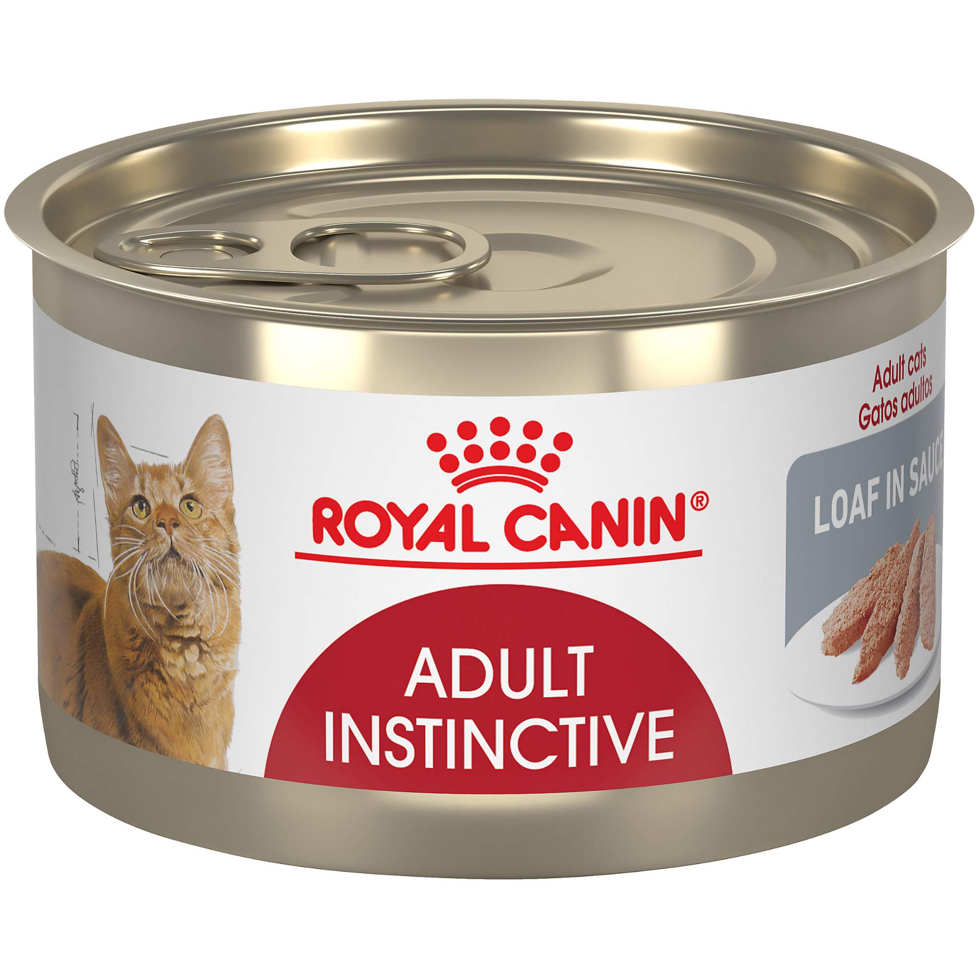 Royal Canin Feline Health Instinctive Loaf in Sauce can pack 24 for convenient daily meals.