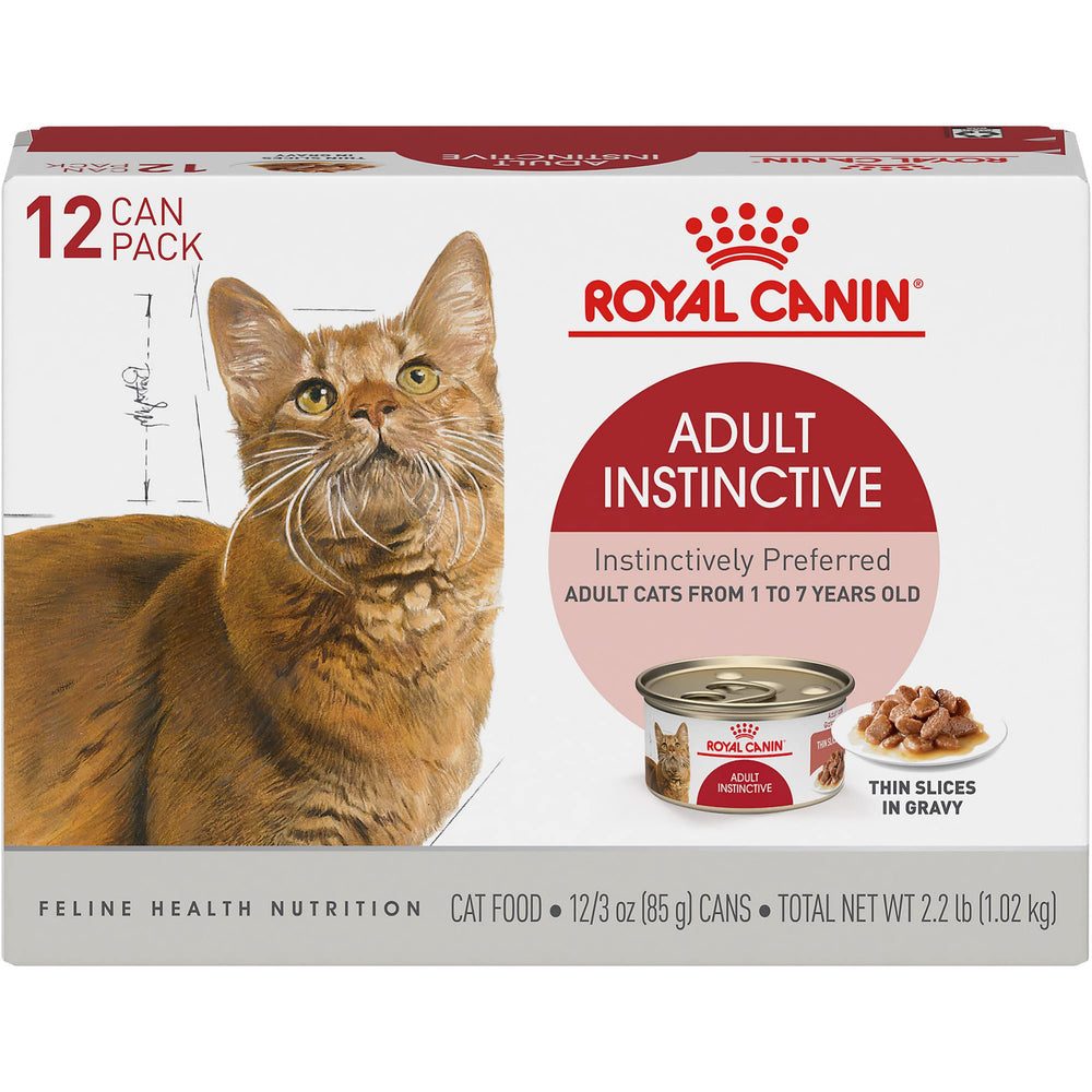 Royal Canin Feline Health Instinctive Thin Slices in Gravy cans from a 12-pack