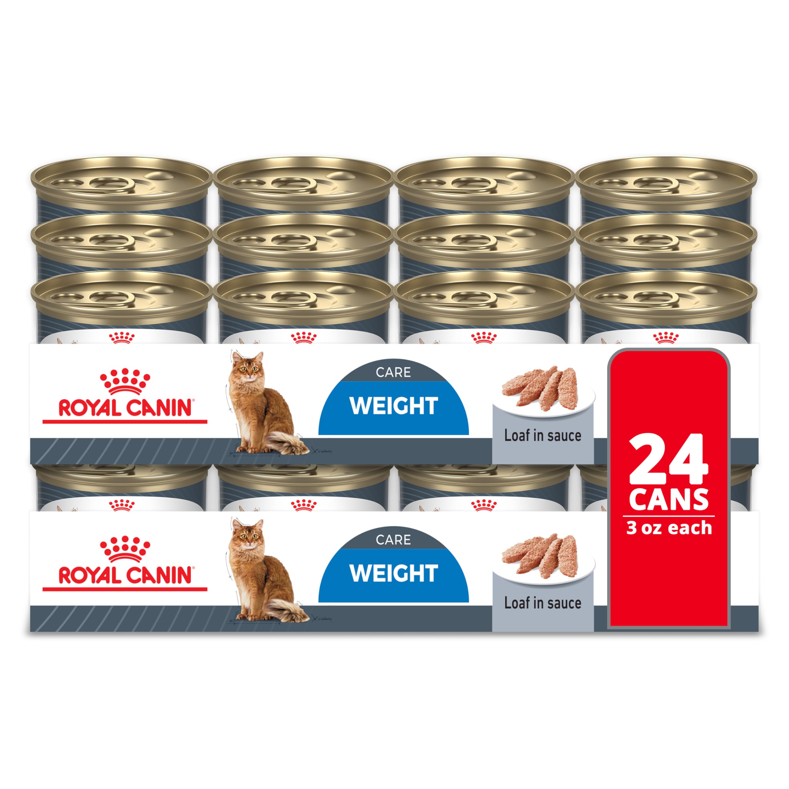 Royal Canin Feline Weight Care loaf in sauce pack of 24 cans on shelf