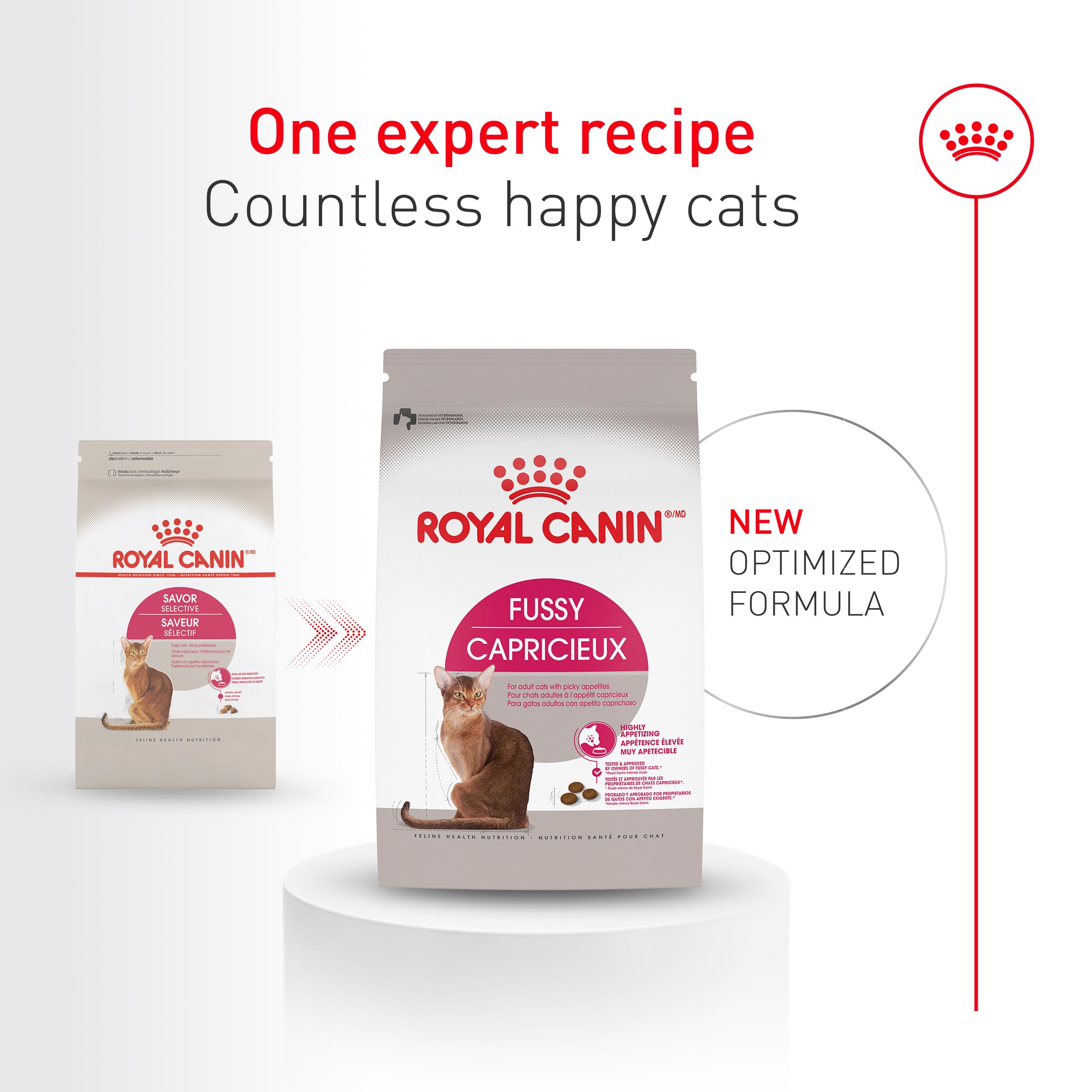 Royal Canin Fussy poultry kibble showcases an appetizing texture to entice finicky eaters.