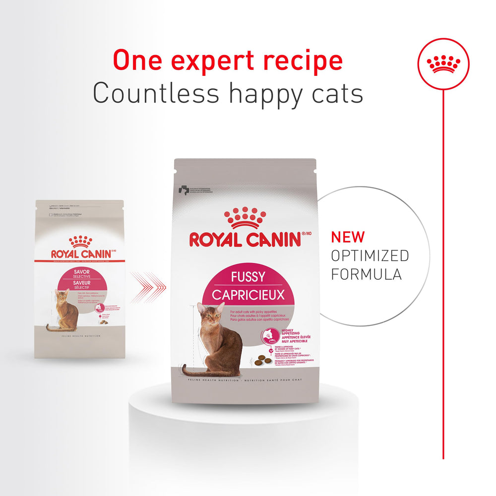 Royal Canin Fussy poultry kibble showcases an appetizing texture to entice finicky eaters.