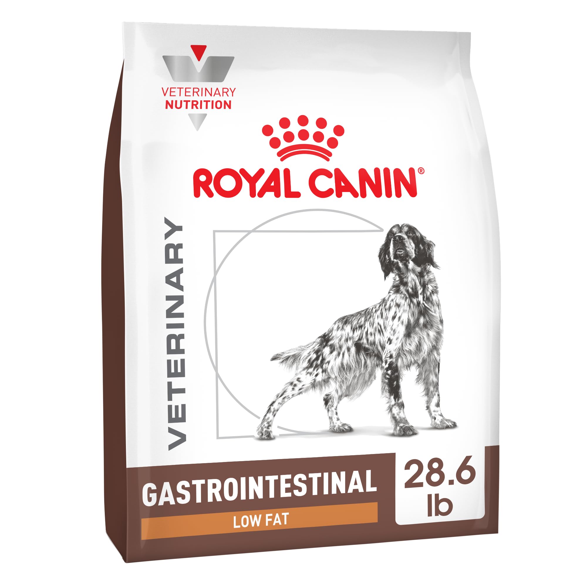Royal Canin Gastrointestinal Low Fat dry dog food in bowl promoting gentle digestion.