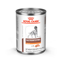 Royal Canin Gastrointestinal Low Fat Loaf canned dog food—palatable pate texture for sensitive digestion.