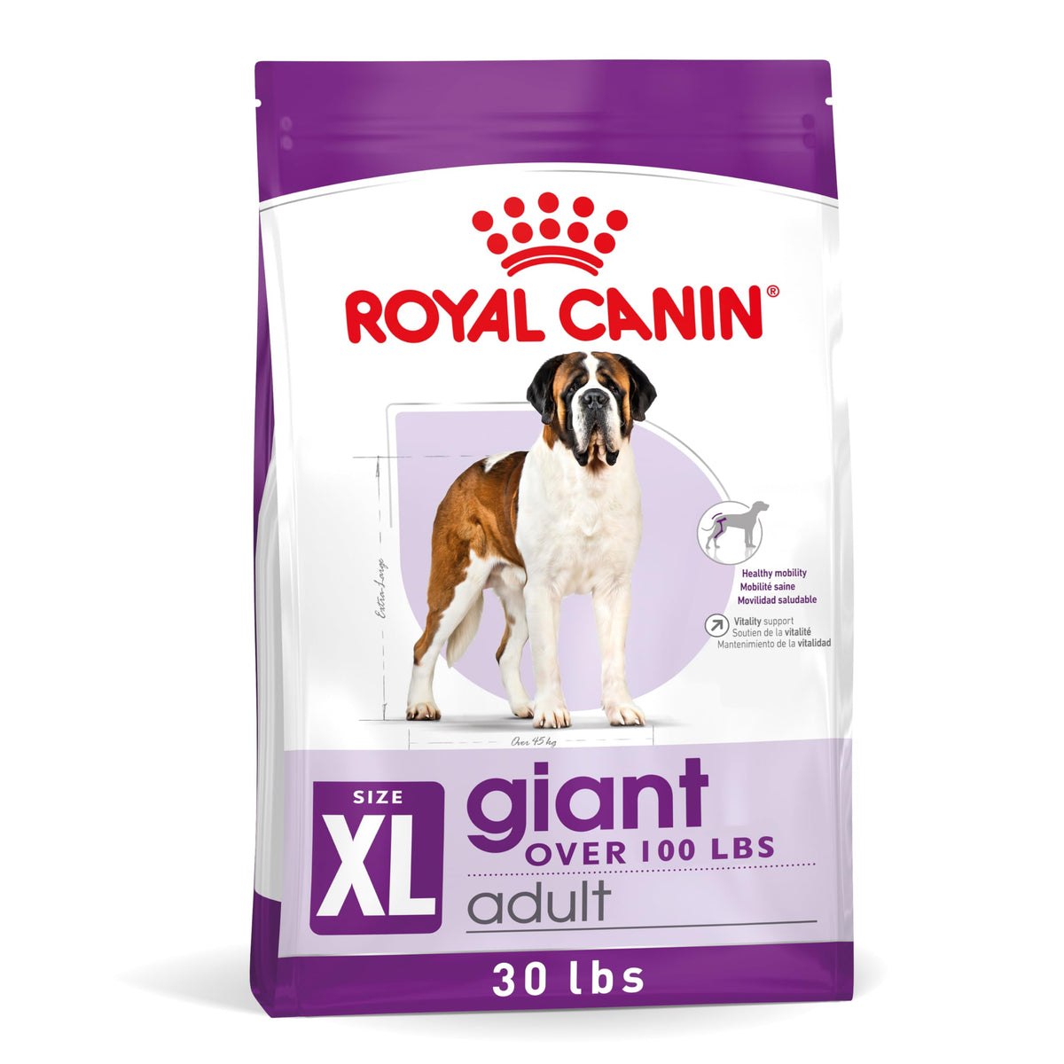 Royal Canin Giant Breed dry dog food bag highlighting large-dog formula.