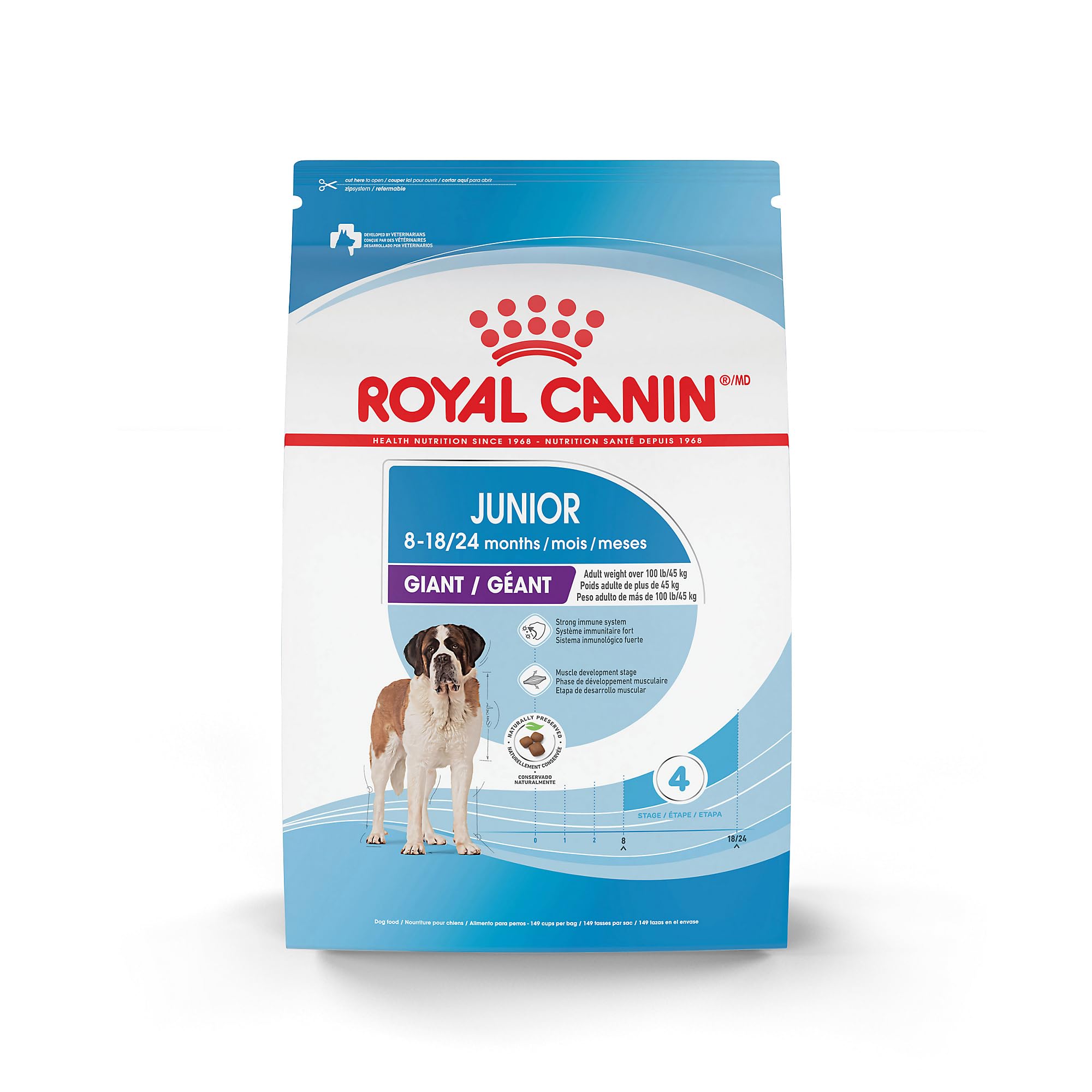 Royal Canin Giant Junior 30 lb bag for large-breed puppies.