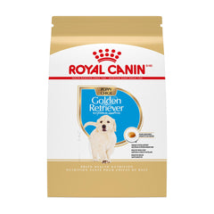 Royal Canin Golden Retriever Puppy Dry Food bag highlighting breed-specific nutrition for puppies.