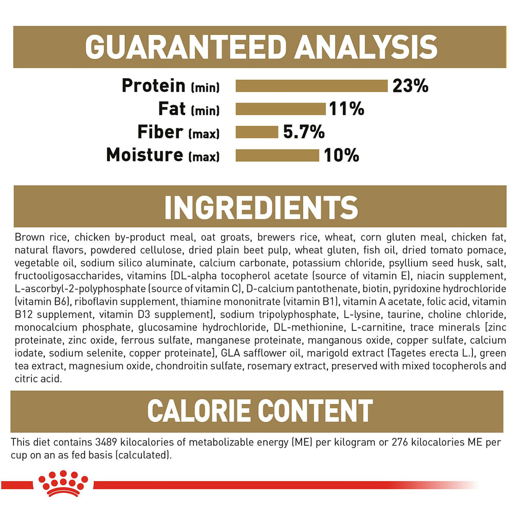 Brand promise of satisfaction with breed health formulas from Royal Canin.