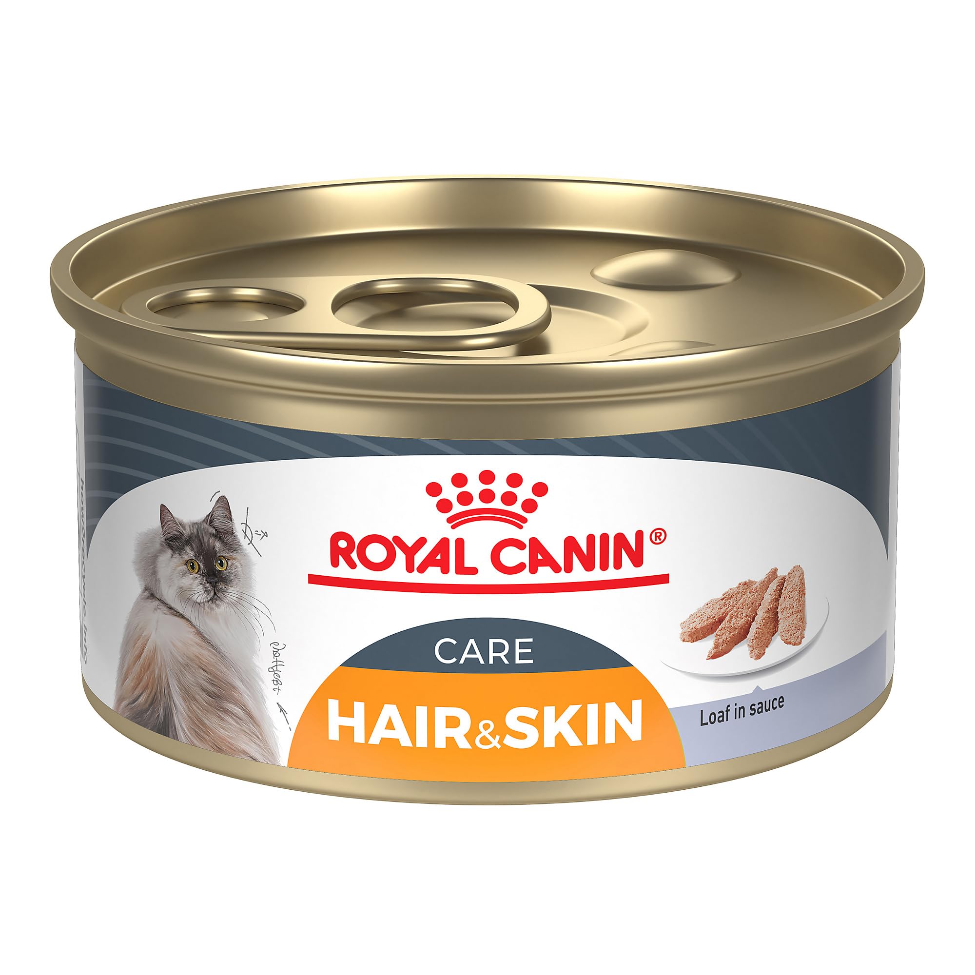 Royal Canin Hair & Skin Care Loaf in Sauce in a bowl promotes a shiny coat