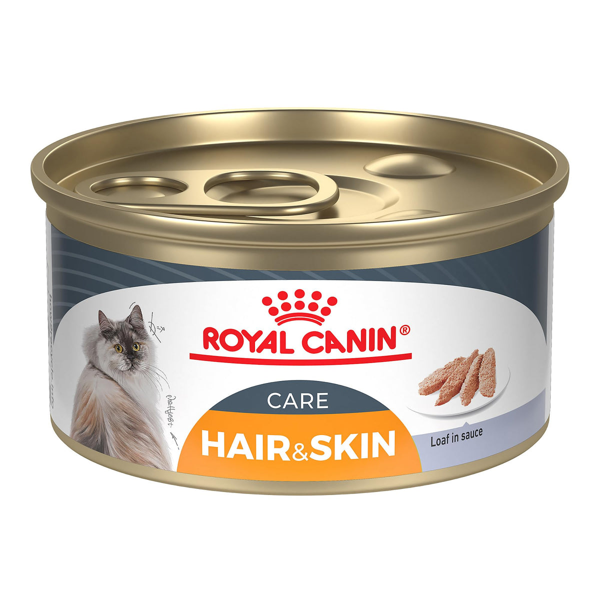 Royal Canin Hair & Skin Care Loaf in Sauce in a bowl promotes a shiny coat