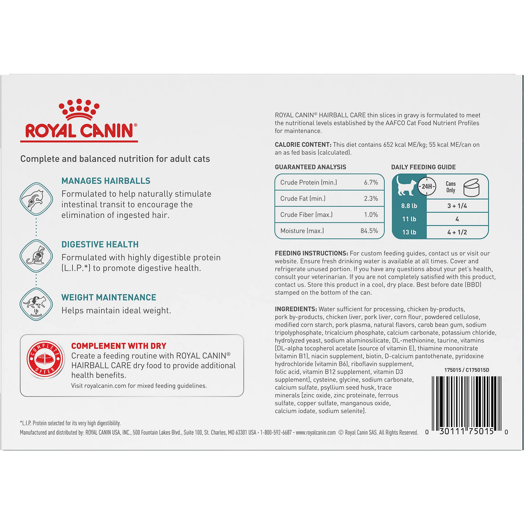 ROYAL CANIN Hairball Care thin-slices-in-gravy serving visuals supports digestion