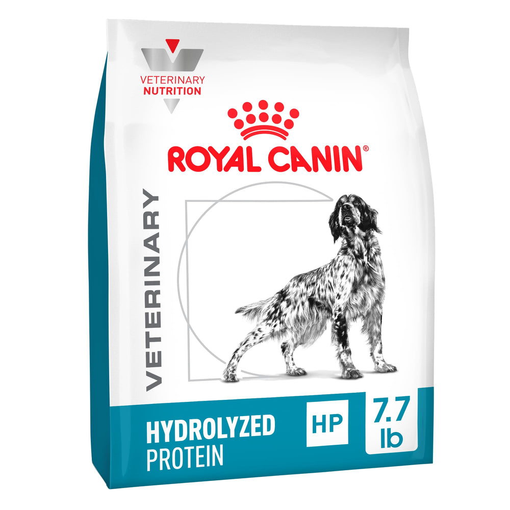 Royal Canin HP hypoallergenic hydrolyzed protein dog food bag front supports sensitive tummies