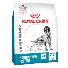 Royal Canin HP hypoallergenic hydrolyzed protein dog food bag front supports sensitive tummies