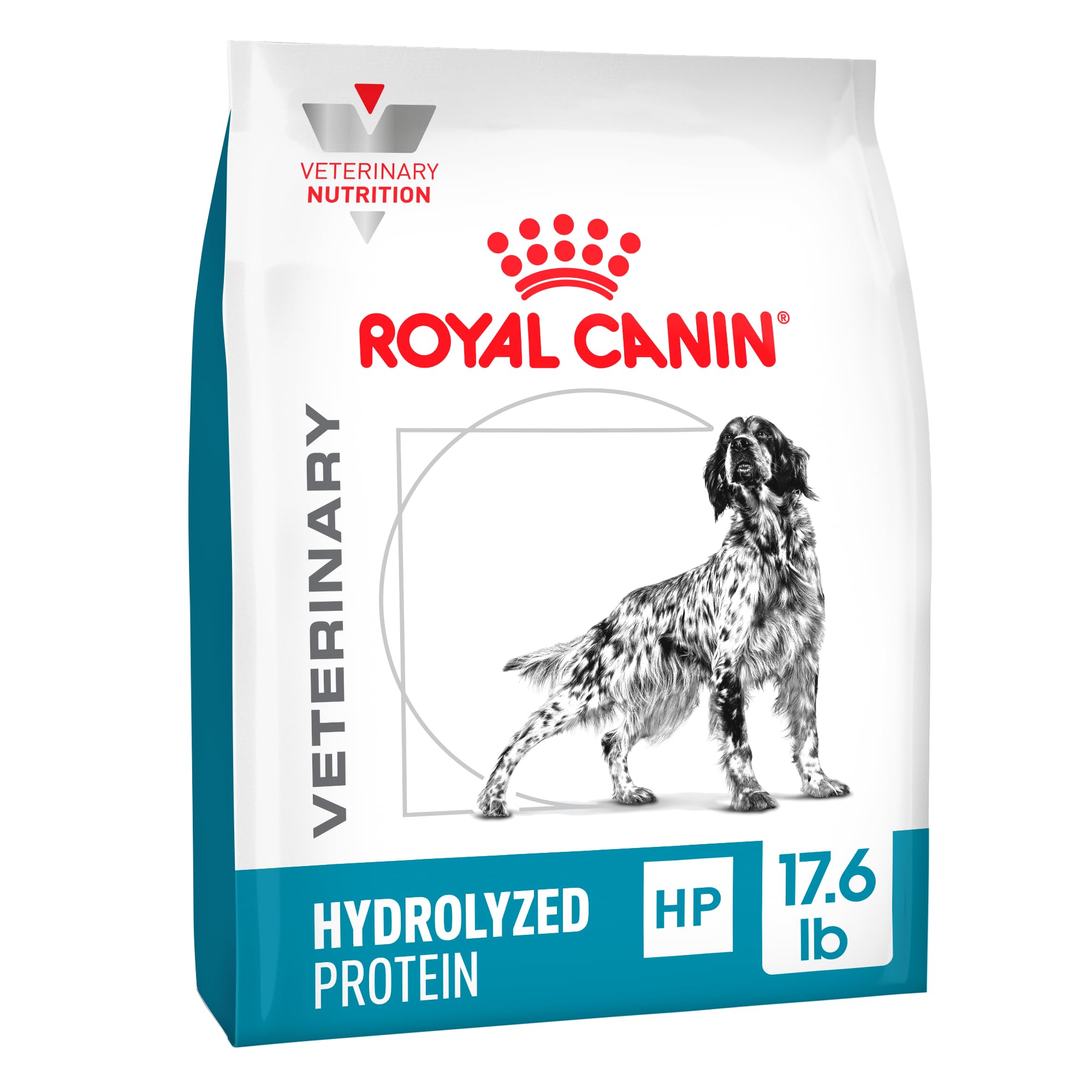 ROYAL CANIN hydrolyzed protein HP dry dog food bag showing sensitive-stomach packaging