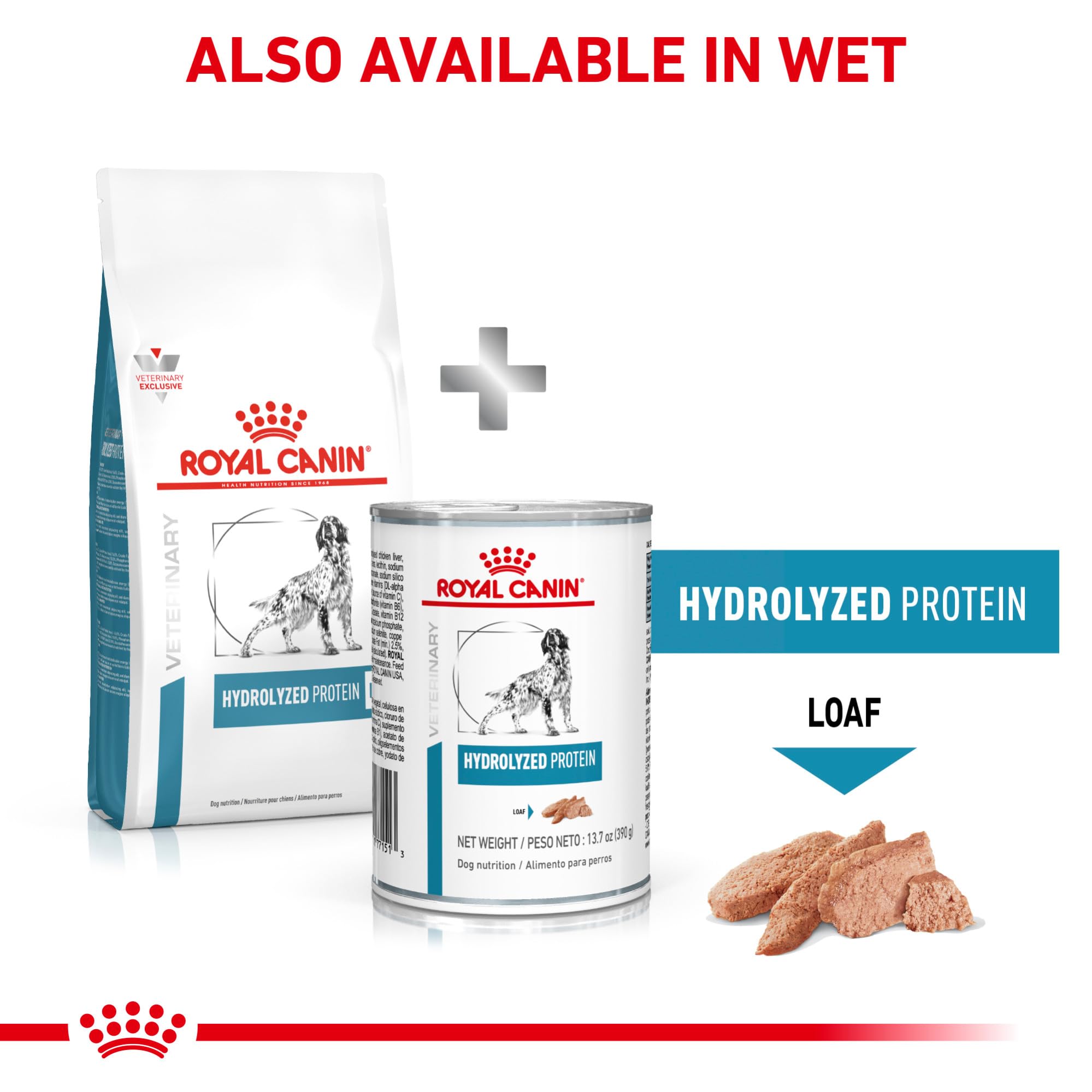 Royal Canin Hydrolyzed Protein Loaf fiber blend demonstrates support for digestion in dogs prone to upset.