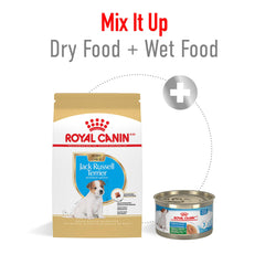 Royal Canin Jack Russell Terrier Puppy Dry Food bag front showing breed-specific nutrition claim.