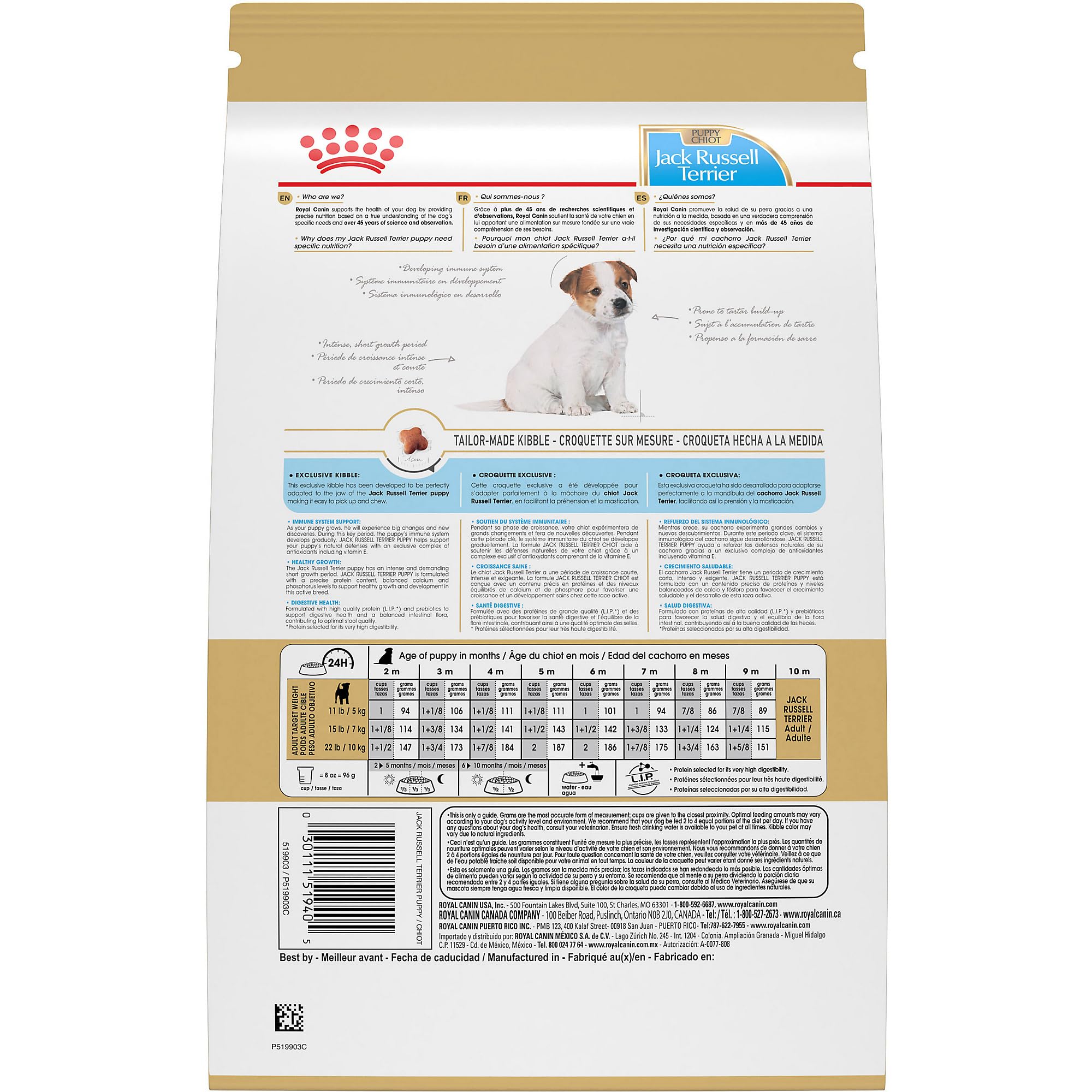 Royal Canin Jack Russell Puppy bag and bowl together in cozy home setting.