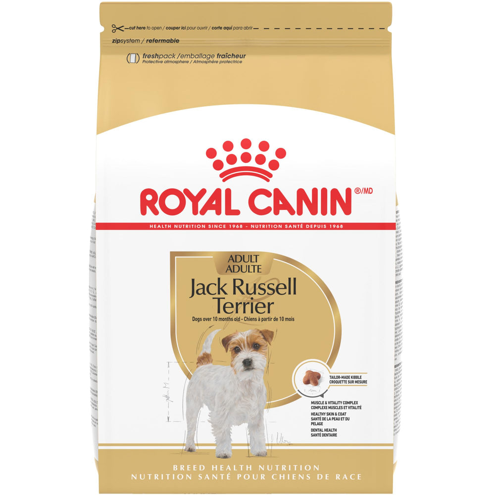ROYAL CANIN Jack Russell Terrier Adult Dry Dog Food bag supports small-dog muscle vitality.