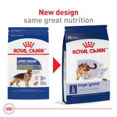 Royal Canin large-breed kibble close-up highlighting digestible nutrition.