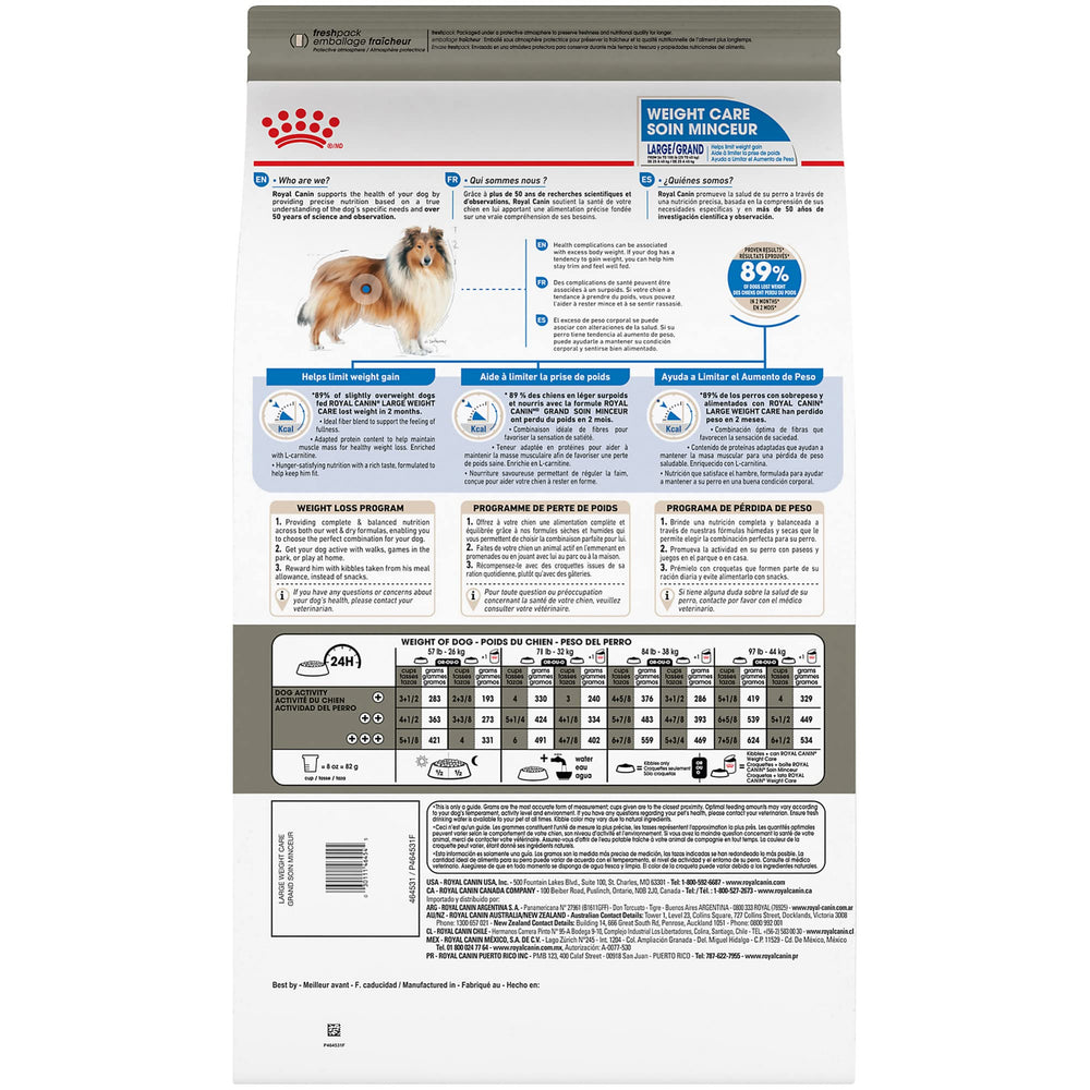 ROYAL CANIN Large Weight Care dog resting after feeding shows satisfaction