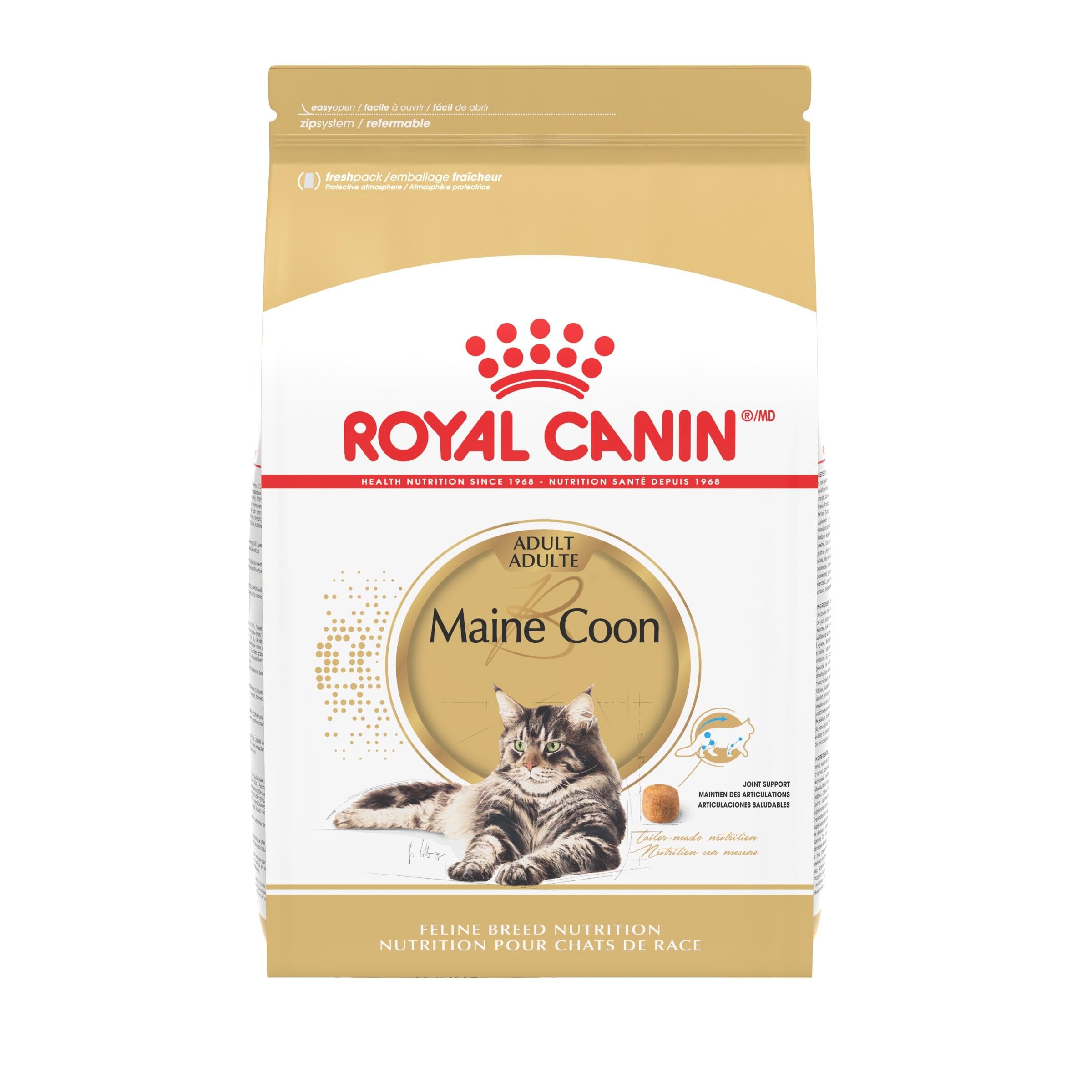 Royal Canin Maine Coon adult dry food bag front showing breed-specific nutrition