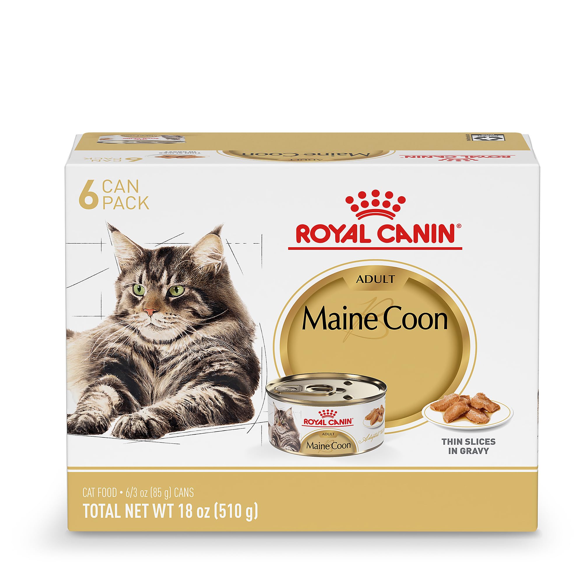 Royal Canin Maine Coon adult wet food in gravy holding a balanced meal