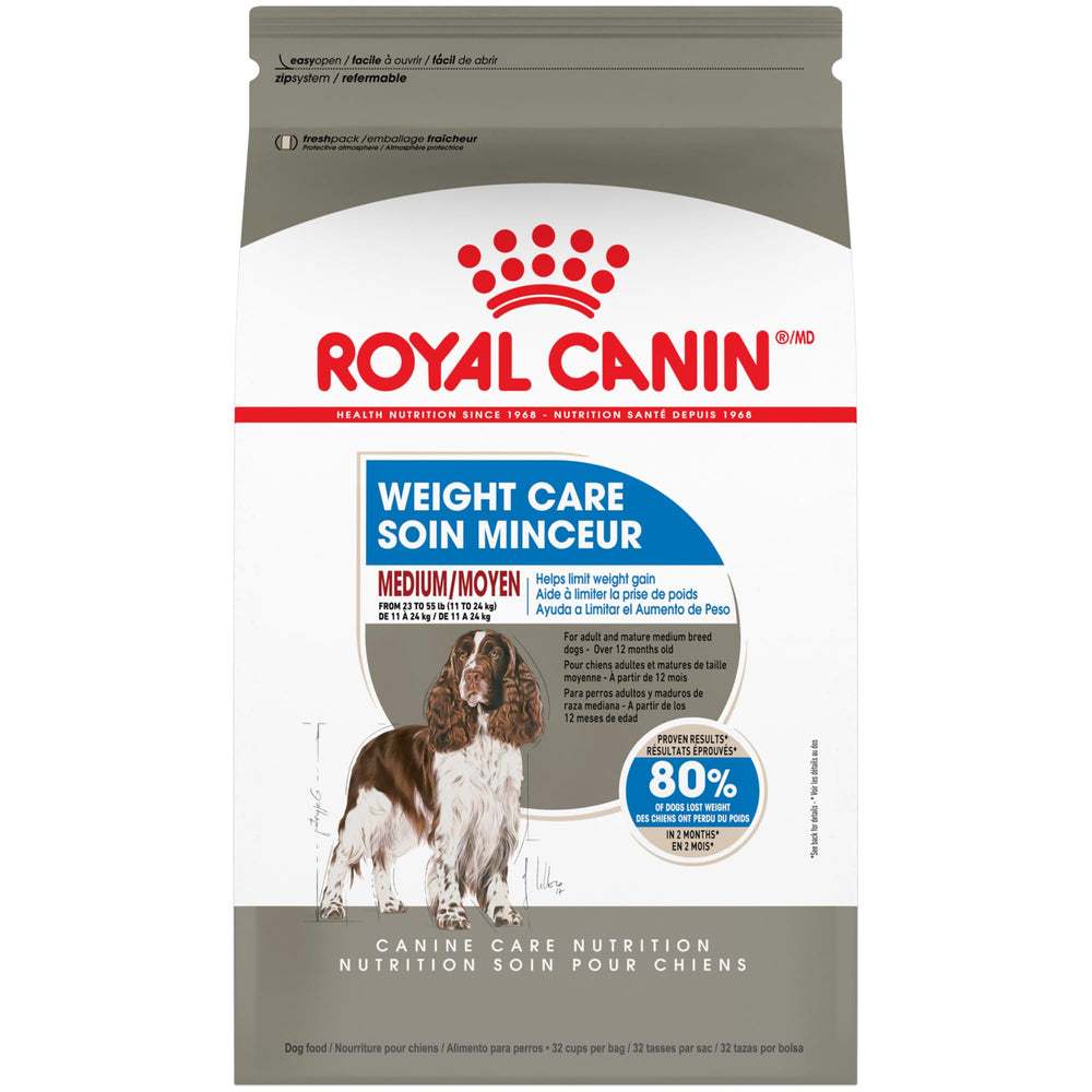Royal Canin Medium Weight Care 17lb bag front view; supports weight management in medium dogs.