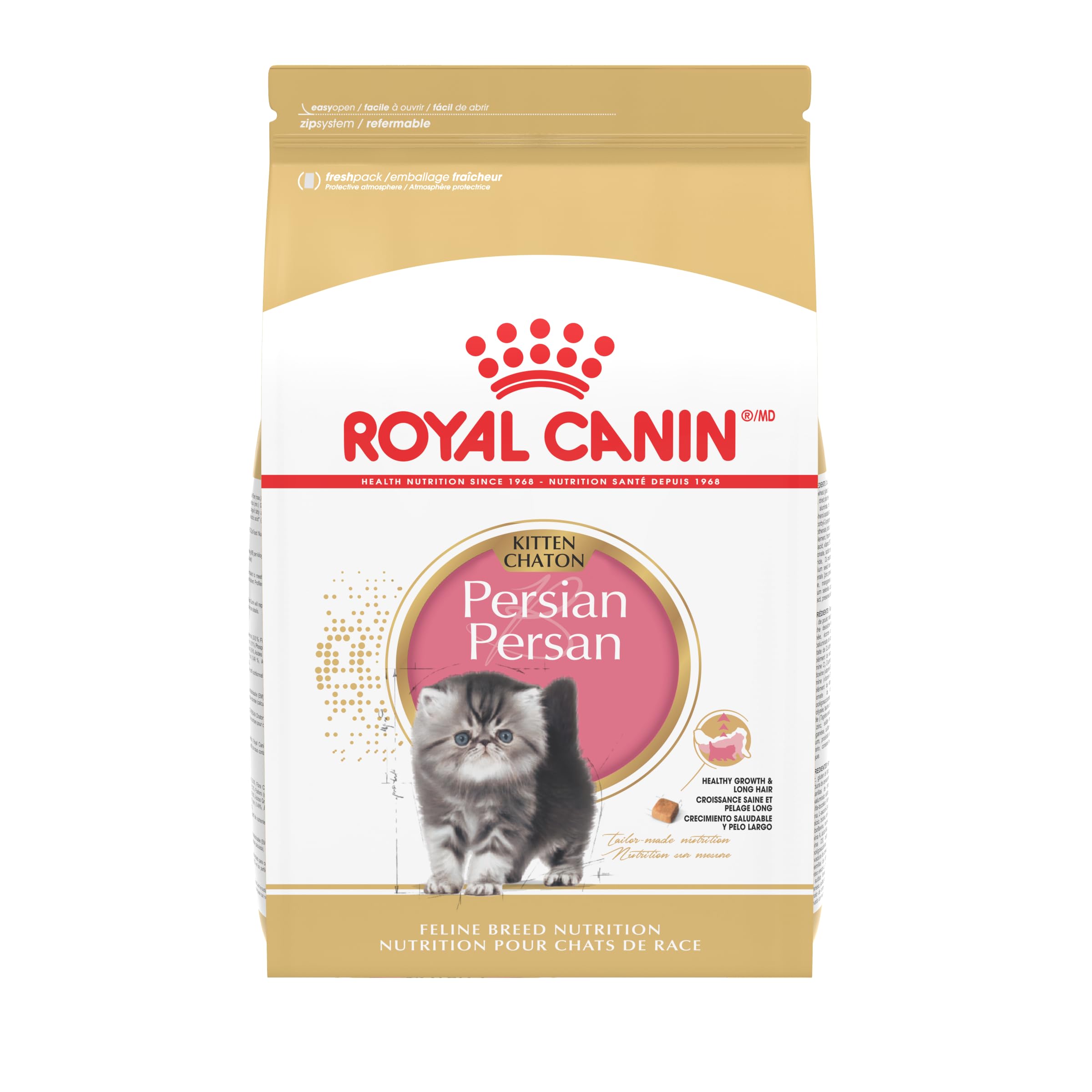 Royal Canin Persian Kitten kibble close-up for easy pickup and digestion.